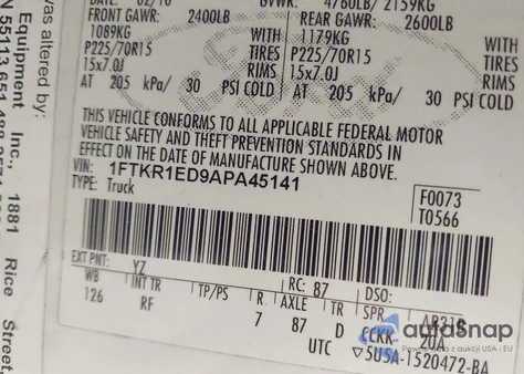 2010 Ford Ranger Xl/Xlt from USA, damaged, VIN 1FTKR1ED9APA45141
